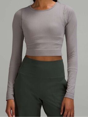 Lululemon Ebb to Street Long Sleeve Shirt- Gull Grey Ribbed Crop Top